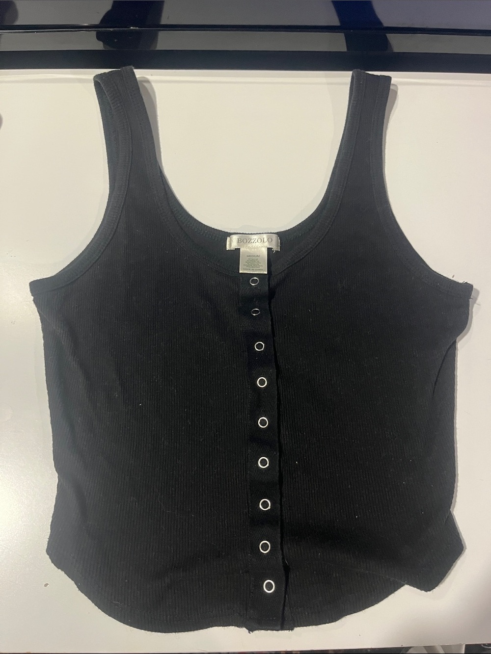 Bozzolo Black Ribbed Snap-Front Tank Top
